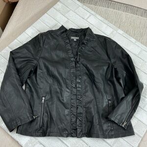 Roz & Ali Ruffled Black Leather Jacket
